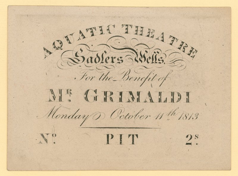 Kaartje voor het Aquatic Theatre, ten behoeve van Mr. Grimaldi, 11 oktober 1813 door English School