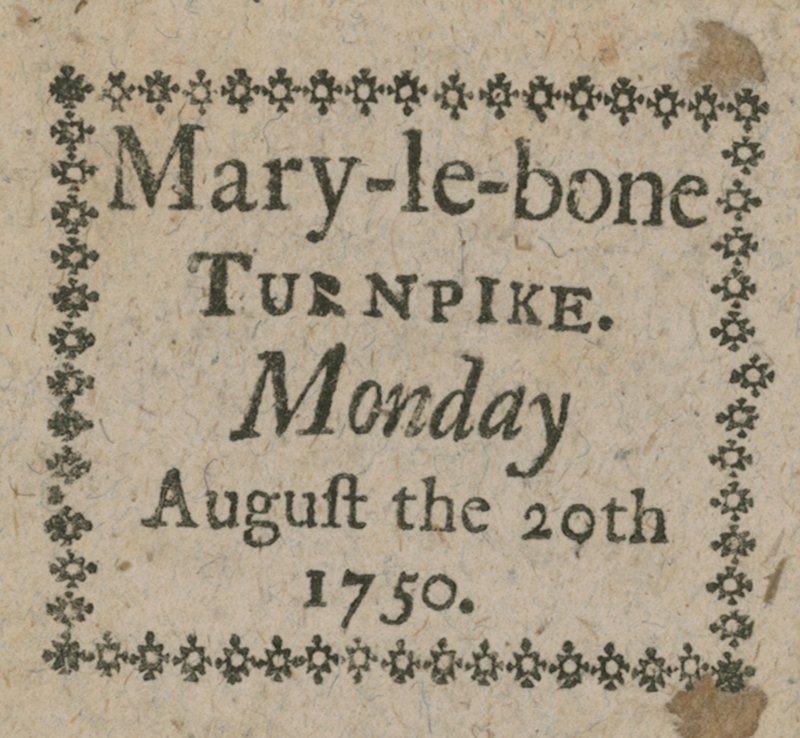 Ticket voor de Mary-le-Bone Tolpoort door English School