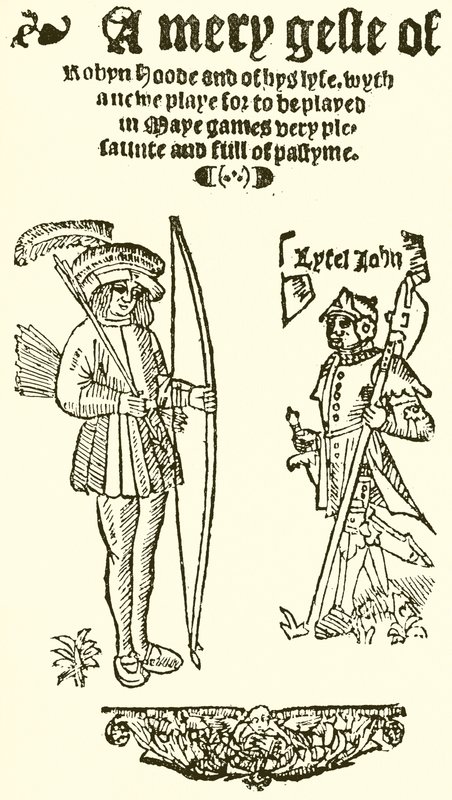 Titelpagina van Een vrolijk verhaal van Robin Hood, 1550 door English School
