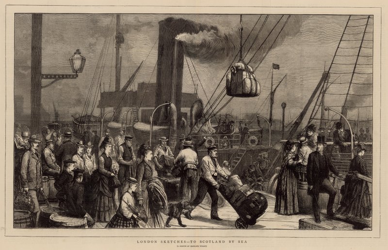 Naar Schotland over zee - een schets bij Irongate Wharf door English School