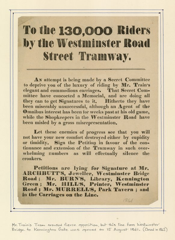 Aan de 130.000 rijders van de Westminster Road Street Tramway door English School