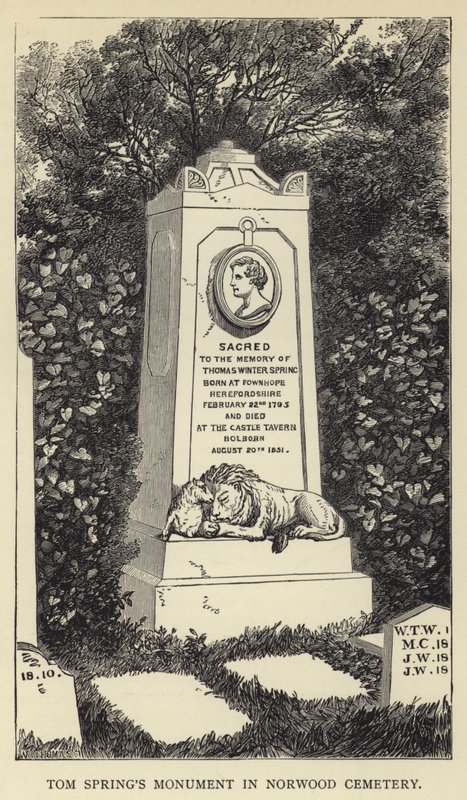 Tom Springs monument op Norwood Cemetery door English School