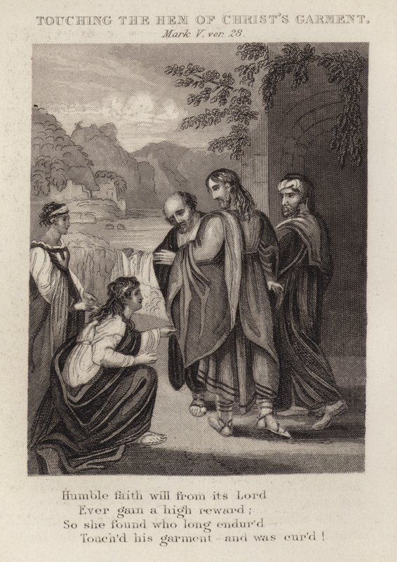 Het aanraken van de zoom van Christus
