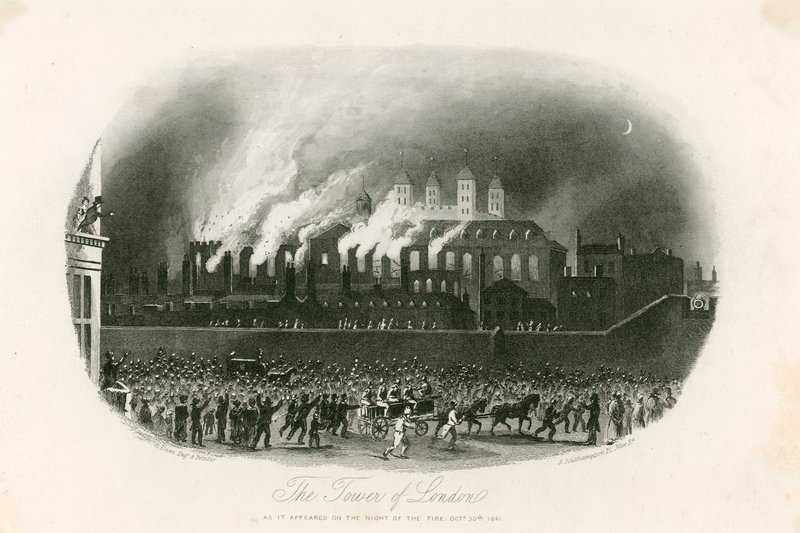 Brand in de Tower of London, 1841 door English School