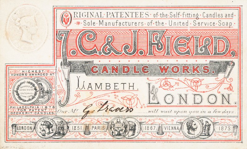 Handelskaart, J C en J Field Candle Works door English School