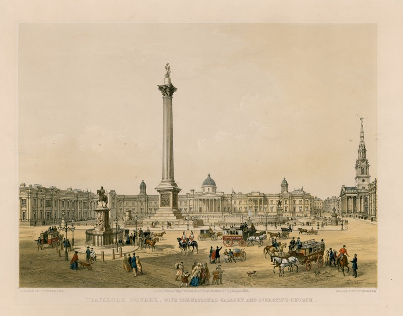 Trafalgar Square met de National Gallery en St Martins Kerk door English School
