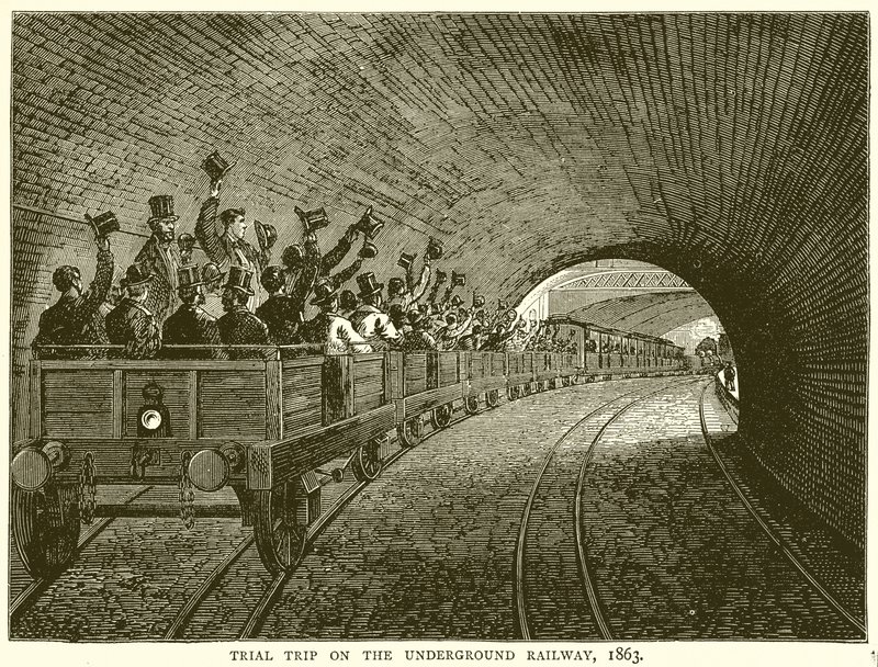 Proefrit op de ondergrondse spoorweg, 1863 door English School