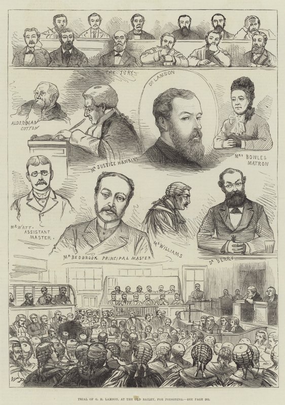 Proces van G H Lamson, in de Old Bailey, voor vergiftiging door English School