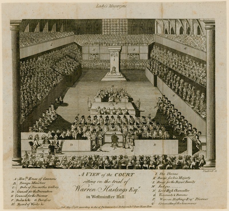 Rechtszaak van Warren Hastings in Westminster Hall door English School