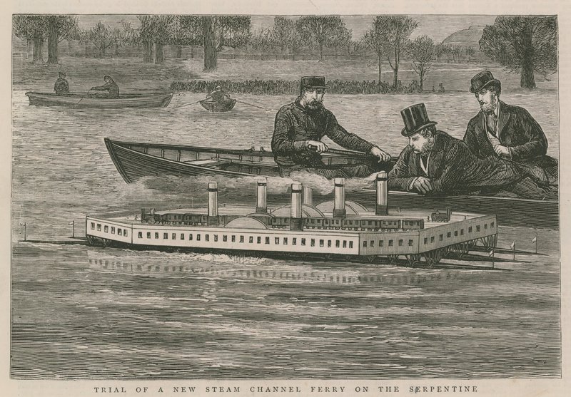Proef van een nieuwe stoomkanaalveerboot op de Serpentine door English School