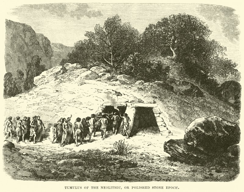 Grafheuvel van het Neolithicum, of Gepolijste Steentijdperk door English School