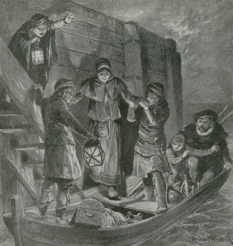 Tycho Brahe vaart weg van zijn eiland in de duisternis van de nacht door English School