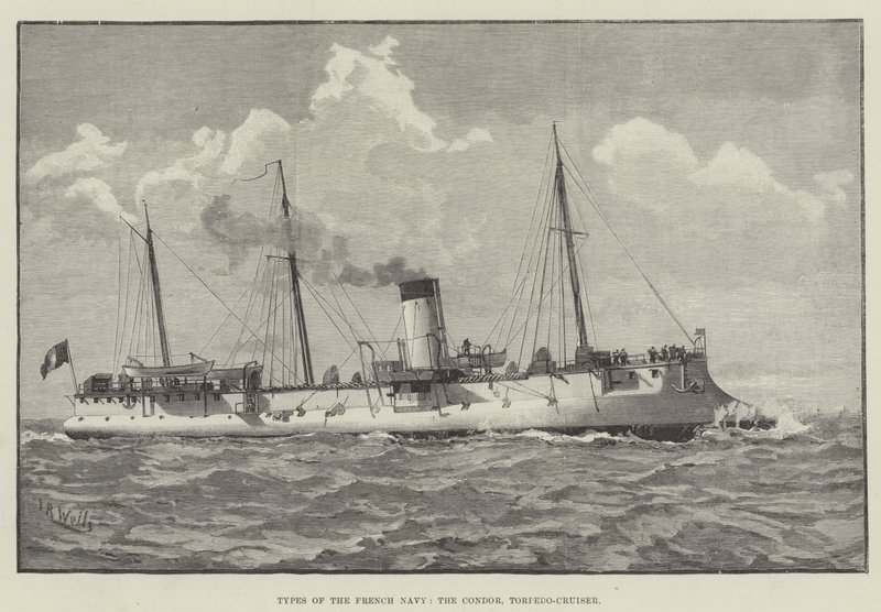 Typen van de Franse marine, de Condor, torpedokruiser door English School