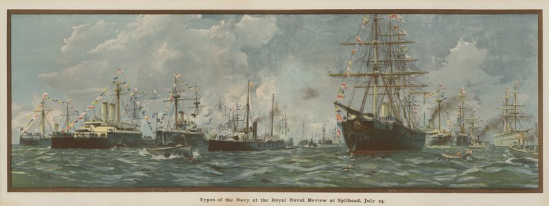 Typen van de marine bij de Royal Naval Review in Spithead, 23 juli door English School