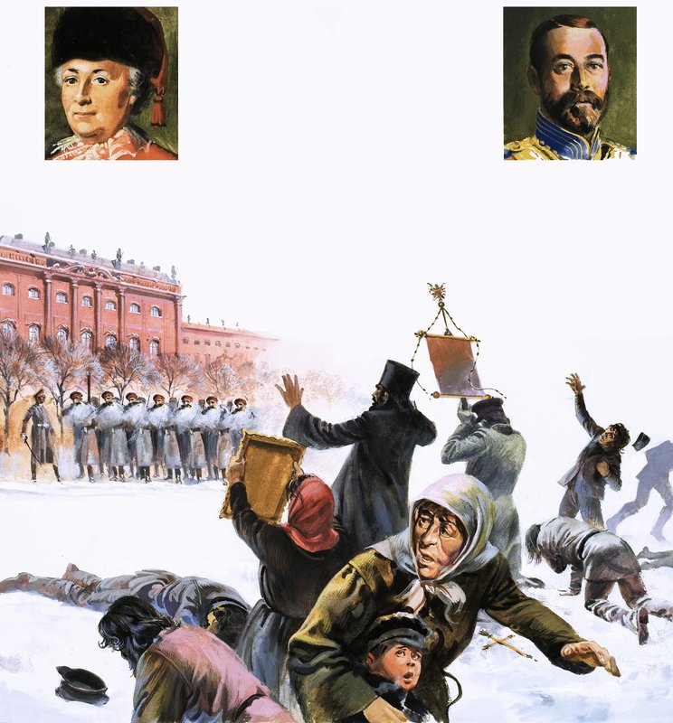 Ongeïdentificeerde scène uit de Russische Revolutie van 1905 door English School