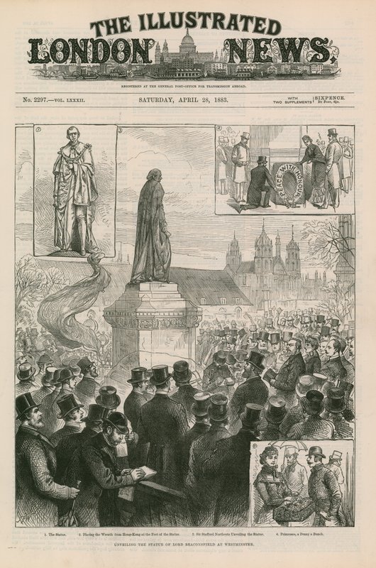 Onthulling van het standbeeld van Lord Beaconsfield in Westminster door English School