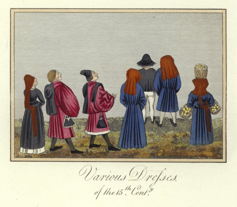 Verschillende kleding van de 15e eeuw door English School