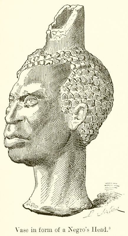Vaas in de vorm van een negerkop (gravure) door English School