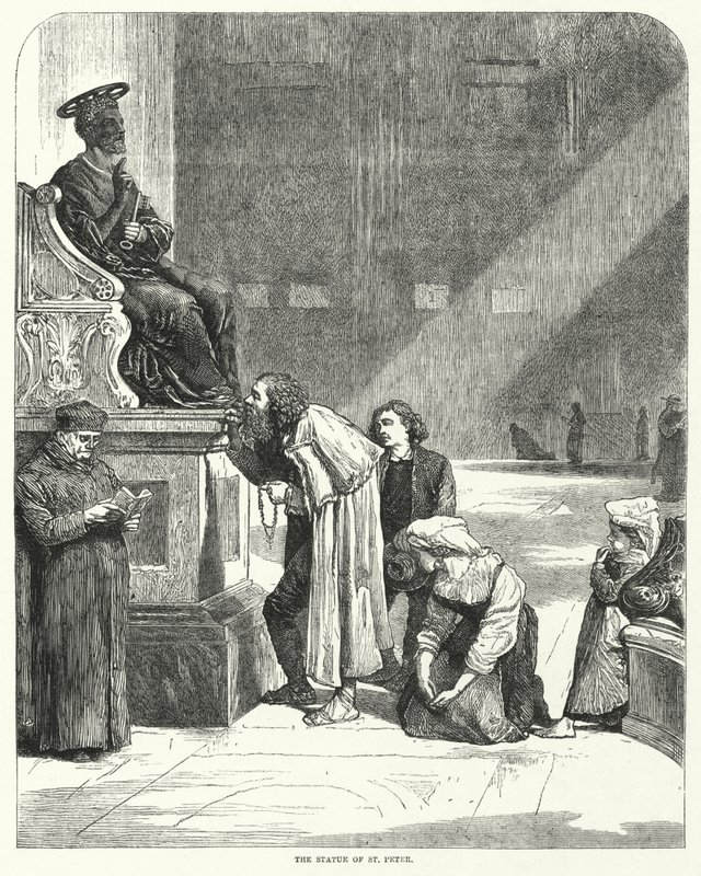 Vaticaan, Sint-Pieter, het kussen van de tenen van het standbeeld van Sint-Pieter door English School