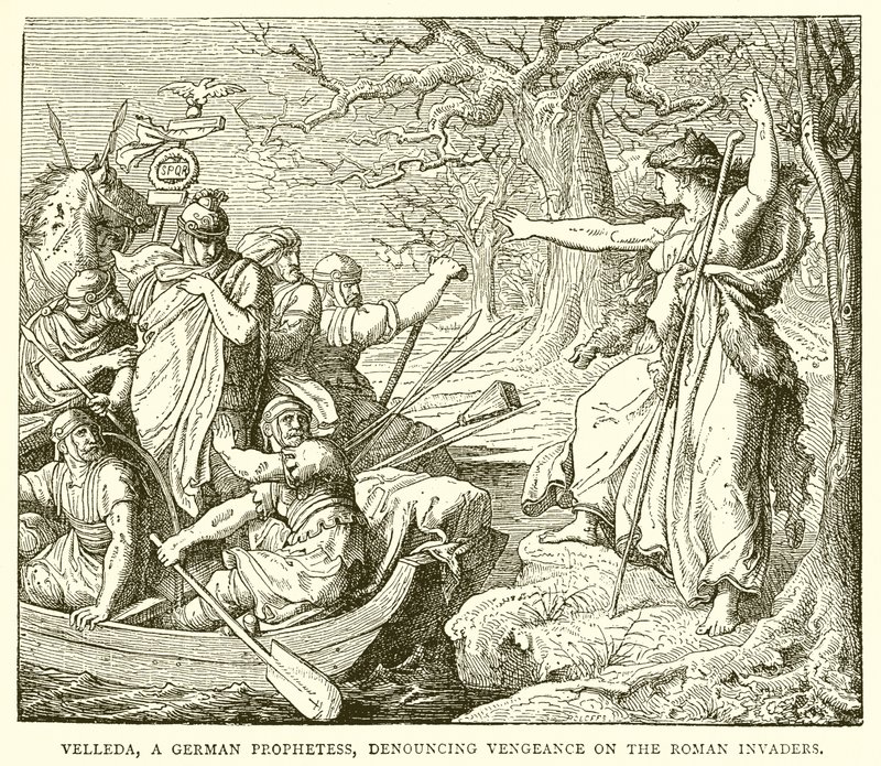 Velleda, een Germaanse profetes, die wraak aankondigt op de Romeinse indringers door English School