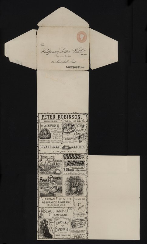 Victoriaanse poststationery van de Halfpenny Letter Post Company, Leadenhall Street, Londen door English School
