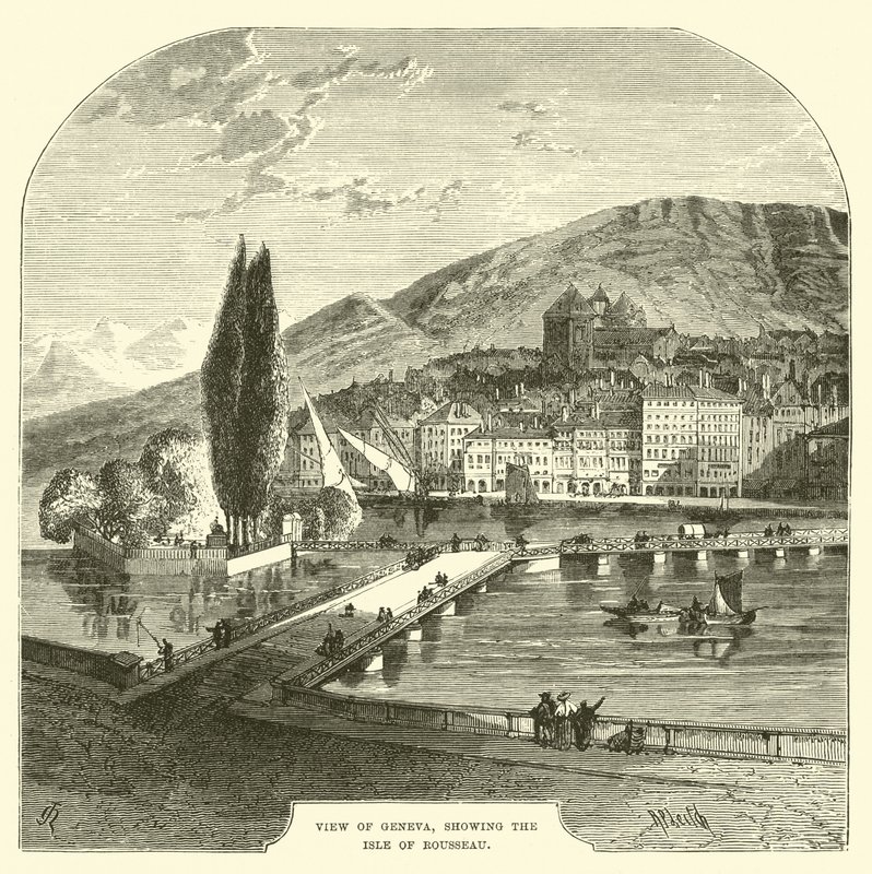 Uitzicht op Genève, met het eiland Rousseau door English School