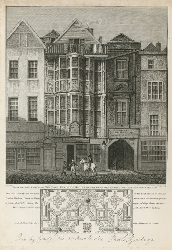 Vooraanzicht van het huis van Sir Paul Pindar door English School