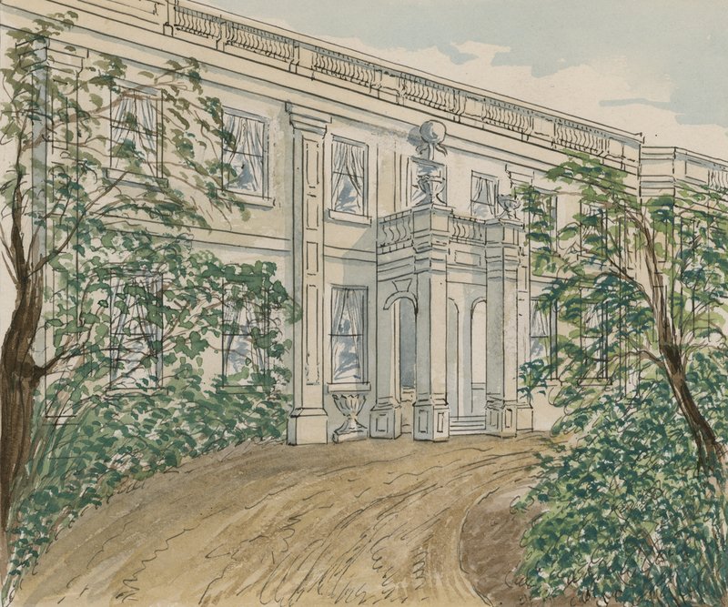 Uitzicht op het huis op nr.2 Palace Green, Kensington, waar Thackery stierf door English School