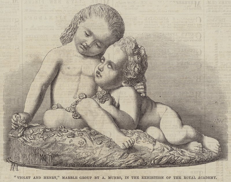 "Violet en Henry," Marmeren Groep door A Munro, in de Tentoonstelling van de Koninklijke Academie door English School