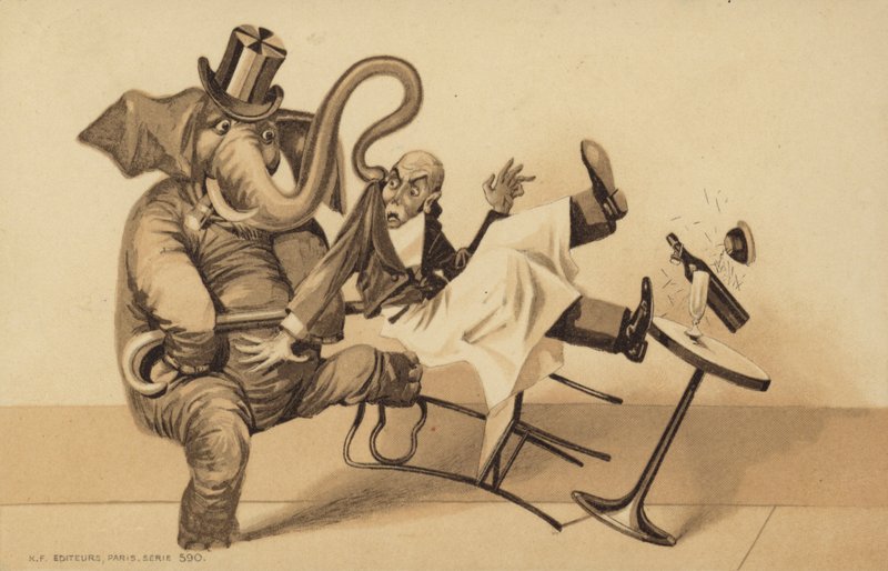 Ober bedient een olifant door English School