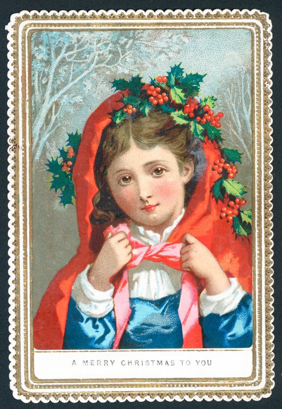 Een sjaal dragen versierd met hulst, kerstkaart door English School