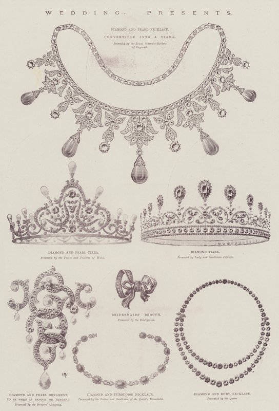 Huwelijk van prinses Maud van Wales en prins Charles van Denemarken (kleur litho) door English School