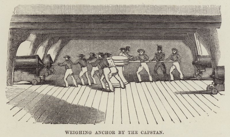 Anker wegen bij de kaapstander (gravure) door English School