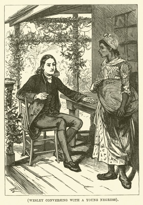 Wesley in gesprek met een jonge negerin (gravure) door English School
