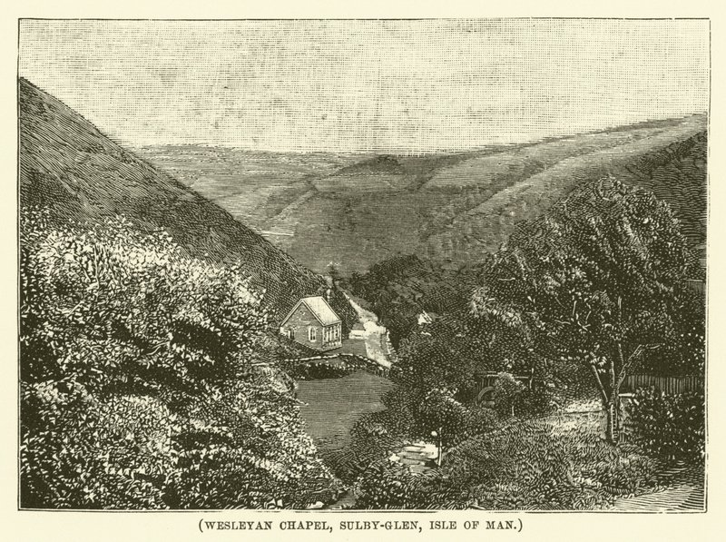 Wesleyan Chapel, Sulby-Glen, eiland Man (gravure) door English School