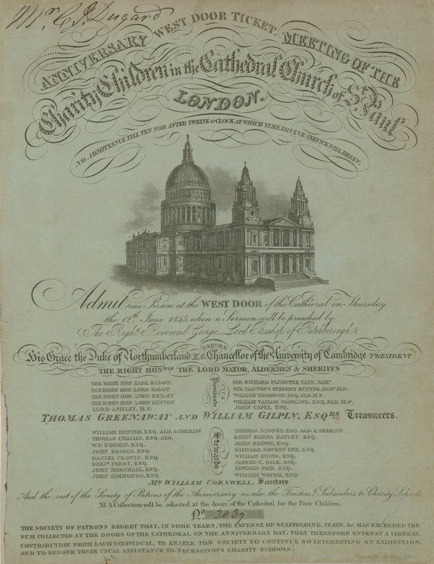 Westdeur ticket voor de jubileumbijeenkomst van de Charity Children door English School