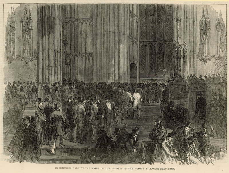 Westminster Hall op de avond van de verdeling over het hervormingsvoorstel door English School