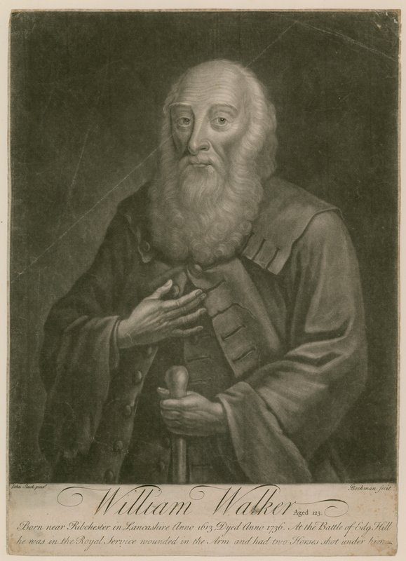 William Walker, op de leeftijd van 123, geboren in 1613, overleden in 1736 door English School