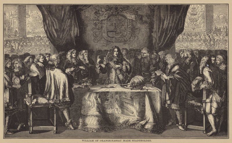Willem van Oranje-Nassau tot stadhouder (gravure) door English School