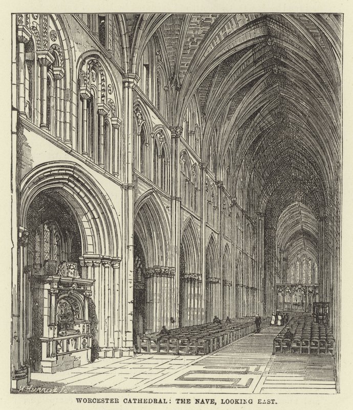 Worcester Kathedraal, het schip, kijkend naar het oosten door English School