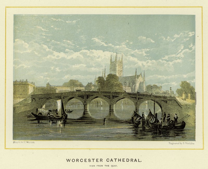Worcester Kathedraal, zicht vanaf de kade door English School