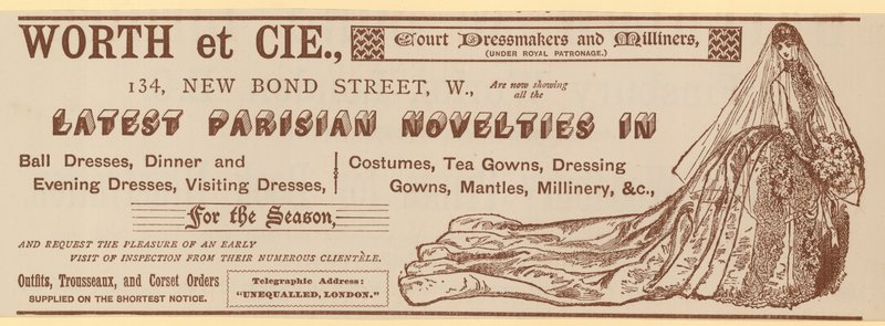 Worth et Cie, 134 New Bond Street, Londen, advertentie door English School