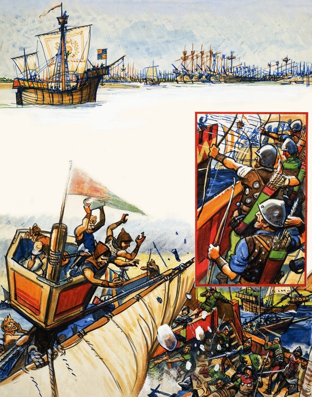 Scrapbook van de Britse zeeman: Slachting bij Sluys door Eric Parker