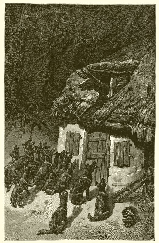 De wolven en de zieke ezel door Ernest Henry Griset