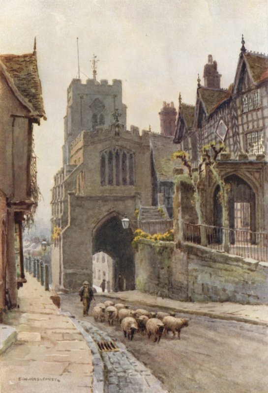Westpoort, Warwick (kleur litho) door Ernest William Haslehust