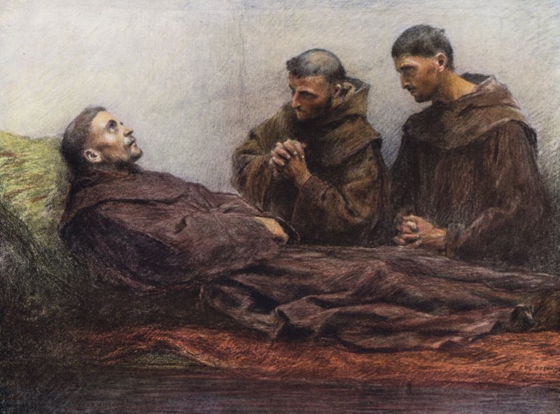 Sint-Franciscus ziek in het bisschoppelijk paleis in Assisi door Eugene (after) Burnand