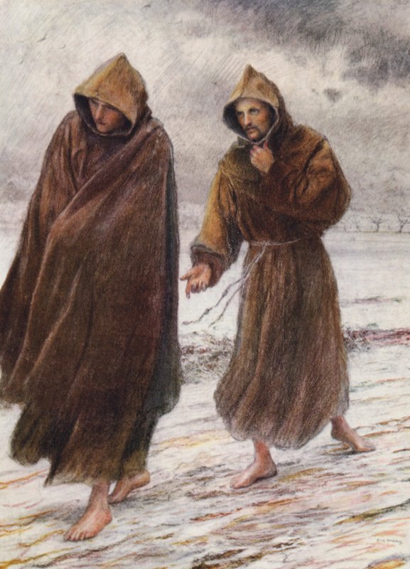 Sint Franciscus legt Broeder Leo uit waar Perfecte Vreugde te vinden is door Eugene (after) Burnand