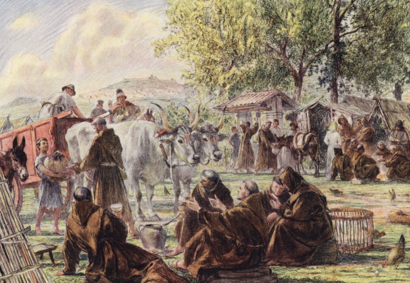 Het kapittel bij St. Maria van de Engelen nabij Assisi door Eugene (after) Burnand