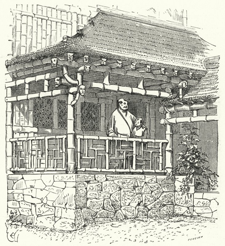 Oud Chinees huis gebouwd van bamboe door Eugene Emmanuel after Viollet le Duc