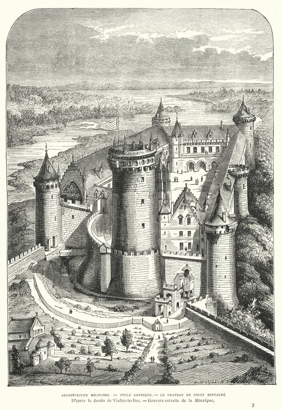 Chateau de Coucy, Picardië, Frankrijk, na de restauratie in de 19e eeuw door Eugene Viollet-le-Duc door Eugene Emmanuel after Viollet le Duc